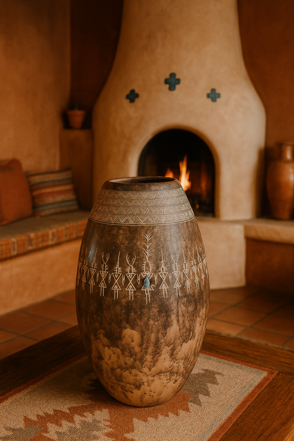 Rain Dancer pottery - Air element with intricate etched patterns